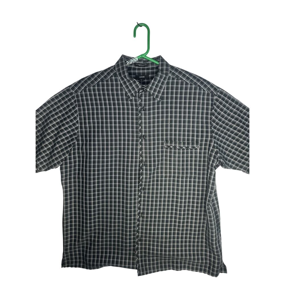 ALFANI Men Casual Shirt Size XL black Striped Short Sleeve Cotton blend